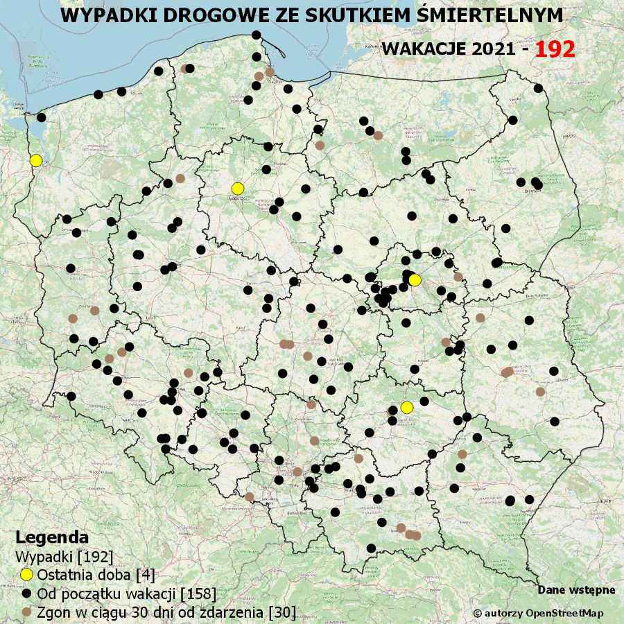 Policyjna mapa wypadków drogowych ze skutkiem śmiertelnym