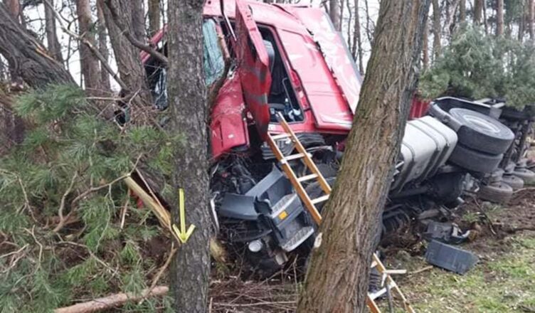 Ciężarówka uderzyła w drzewo