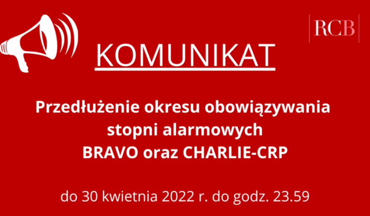 Przedłużenie okresu obowiązywania stopnia alarmowego BRAVO i CHARLIE-CRP