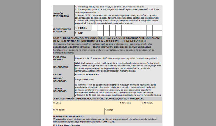 Marki - pamiętaj o złożeniu deklaracji odpadowej