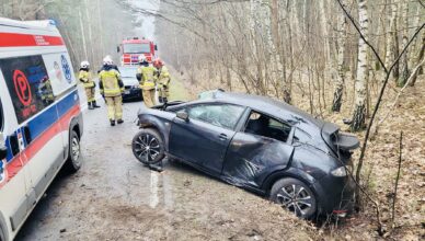Osobówka wypadła z drogi i uderzyła w drzewo