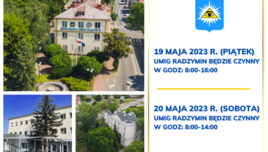 UMiG Radzymin - godziny pracy 19 i 20 maja 2023 r.