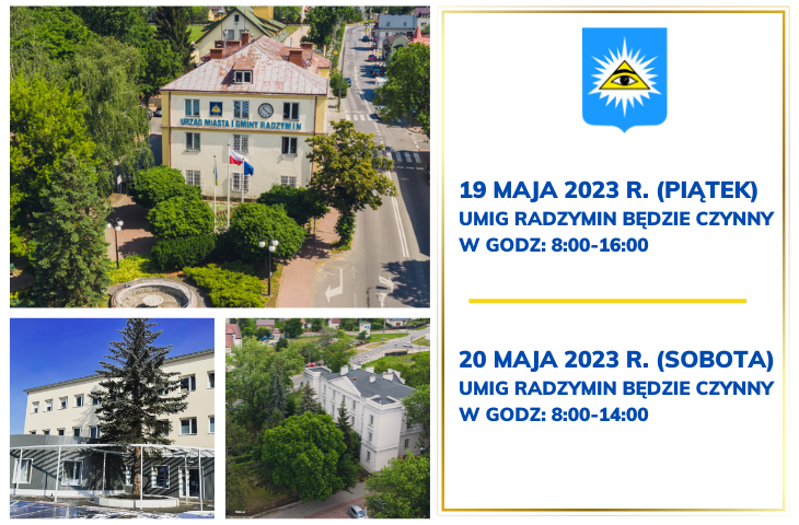 UMiG Radzymin - godziny pracy 19 i 20 maja 2023 r.
