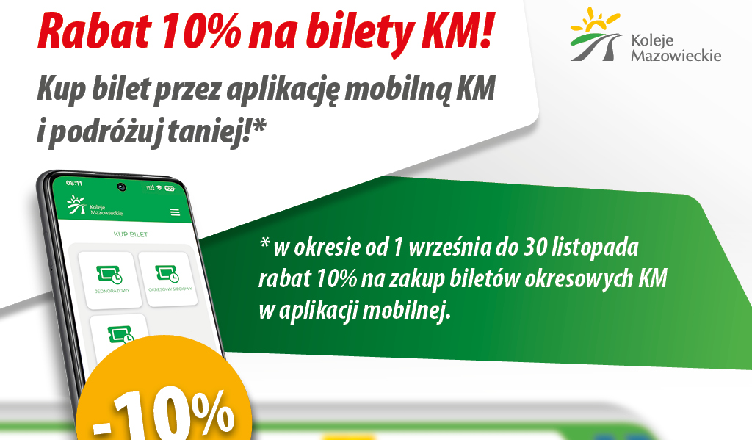 10% taniej w aplikacji Kolei Mazowieckich