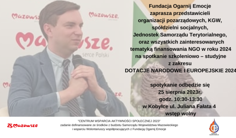 Kobyłka - spotkanie dla organizacji pozarządowych pn. DOTACJE NARODOWE I EUROPEJSKIE 2024