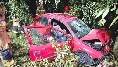 Samochód z dużą prędkością wpadł do przydrożnego rowu. Kierowca trafił do szpitala.