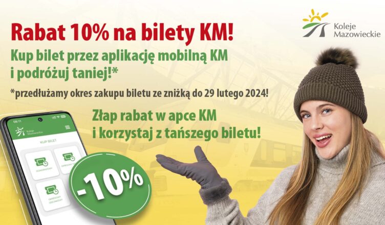 Przedłużona promocja 10% rabatu na zakup biletów okresowych w aplikacji Kolei Mazowieckich!
