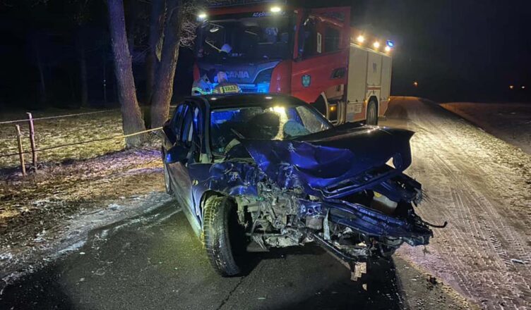 Auto uderzyło w drzewo. Do szpitala trafiły 4 osoby. Wyszkowscy policjanci wyjaśniają przebieg wypadku