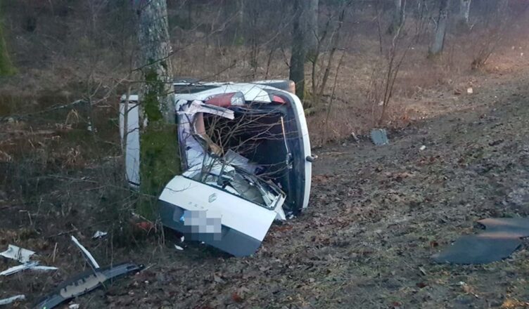 Auto wypadło z drogi i uderzyło w drzewo