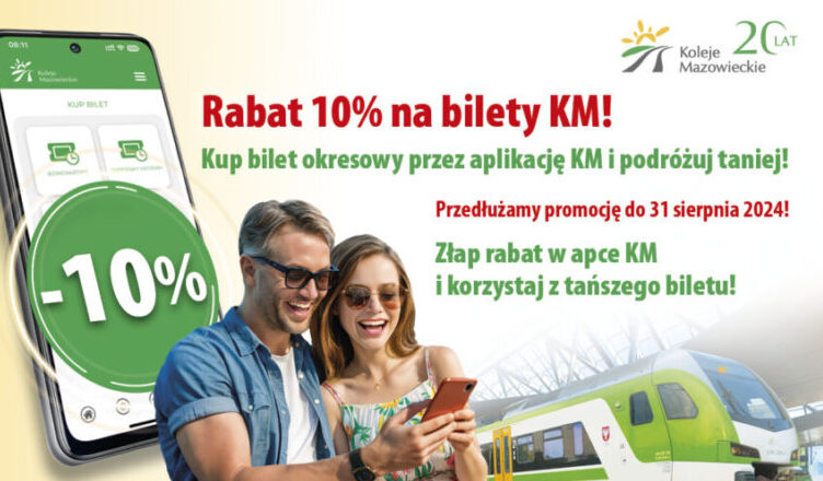 Promocja 10% rabatu na zakup biletów okresowych w aplikacji Koleje Mazowieckie zostanie przedłużona