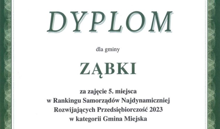 Ząbki na 5. miejscu w Rankingu Zrównoważonego Rozwoju Jednostek Samorządu Terytorialnego