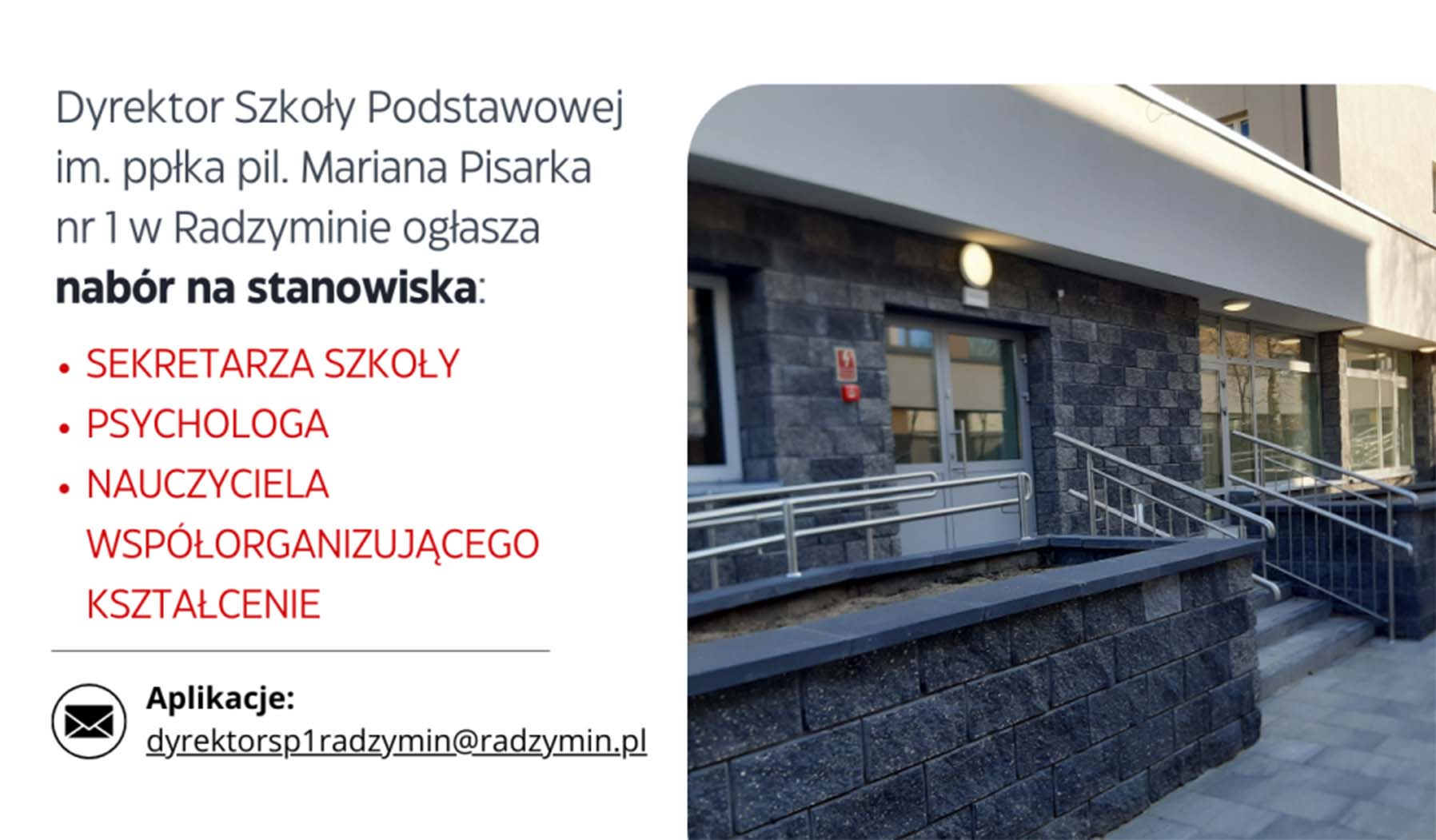 Nabór na stanowiska w Szkole Podstawowej nr 1 w Radzyminie