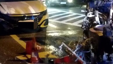 Uderzył w maszynę, do malowania pasów, obsługiwał pracownik, ku przestrodze