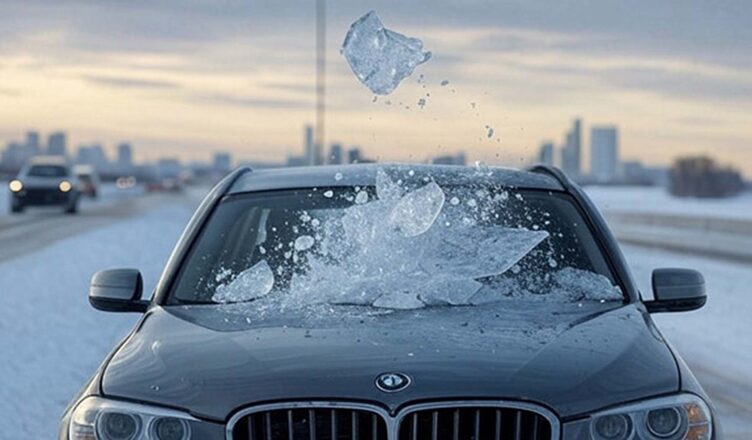 Spadające z naczepy kawałki lodu przyczyną wypadku