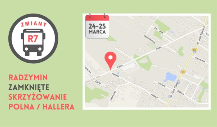 Radzymin - prace na skrzyżowaniu Polna / Hallera - zmiana trasy linii R7