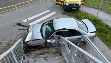 Niebezpieczny incydent na ulicy Batorego w Tłuszczu. Samochód osobowy wypadł z drogi