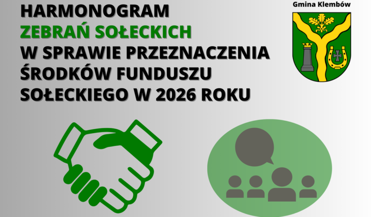 Klembów - harmonogram zebrań sołeckich w sprawie przeznaczenia funduszu sołeckiego w 2026 roku