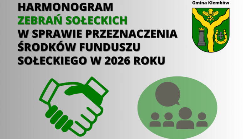 Klembów - harmonogram zebrań sołeckich w sprawie przeznaczenia funduszu sołeckiego w 2026 roku