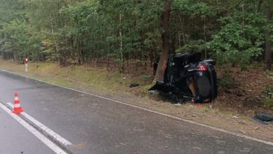 Tragiczny wypadek na DK48. Auto dachowało i uderzyło w drzewo.