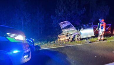 Tragiczny wypadek na DW694 - osobówka wpadła do rowu - jedna osoba zginęła, druga została ranna