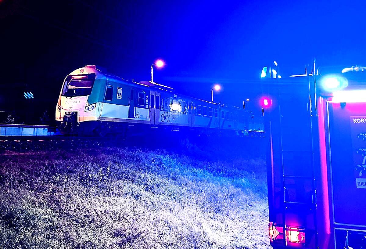 Pożar pociągu na stacji w Grzegorzewie