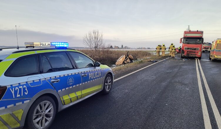 Tragiczny wypadek na DK50. Czołowe zderzenie osobówki z ciężarówką.