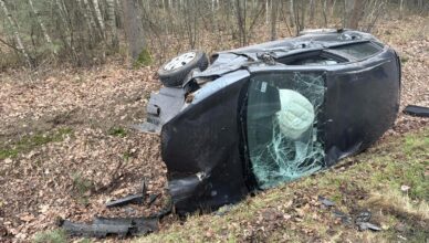 Dachowanie w miejscowości Kury. Interwencja służb ratunkowych po groźnym zdarzeniu drogowym