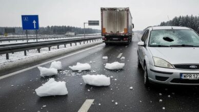 Spadający lód z ciężarówek to śmiertelne niebezpieczeństwo