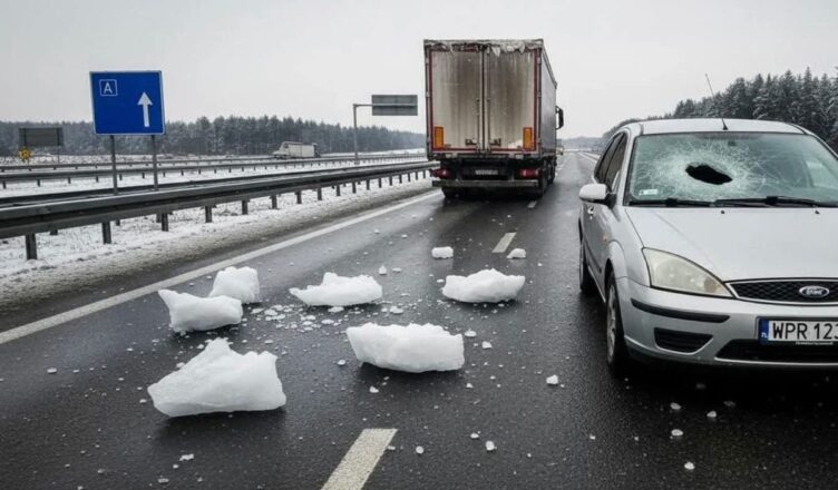 Spadający lód z ciężarówek to śmiertelne niebezpieczeństwo