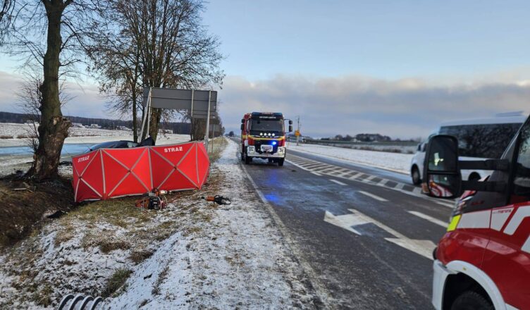 Śmiertelny wypadek na DW 677. Osobówka roztrzaskała się o drzewo – kierowca nie żyje