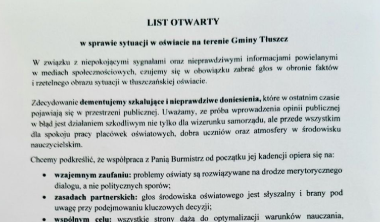 Tłuszcz - List otwarty kadry kierowniczej tłuszczańskich placówek oświatowych