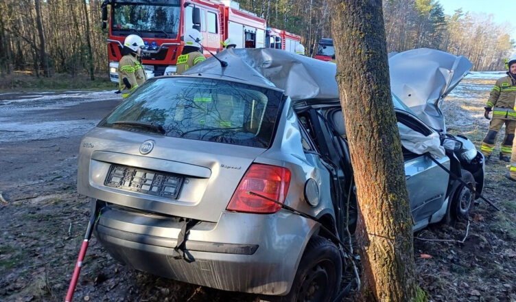 Osobówka wypadła z drogi i uderzyła w drzewo. Ranna kierująca przetransportowana śmigłowcem do szpitala