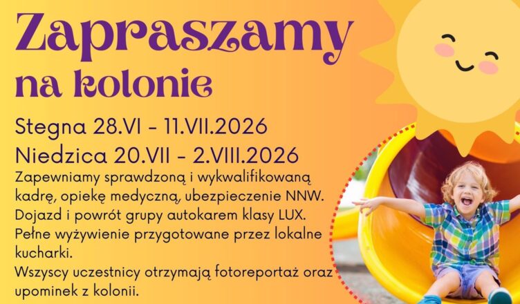 Dwa turnusy kolonii w 2026 roku: Stegna i Niedzica. Zapisy do końca marca