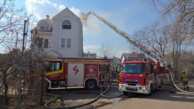 Pożar na Bielanach. Ogień z traw błyskawicznie przeniósł się na budynek mieszkalny