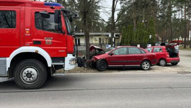 Groźny wypadek w Urlach. Zderzenie aut zakończone uderzeniem w drzewo.