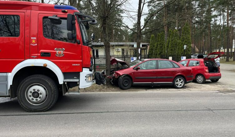 Groźny wypadek w Urlach. Zderzenie aut zakończone uderzeniem w drzewo.