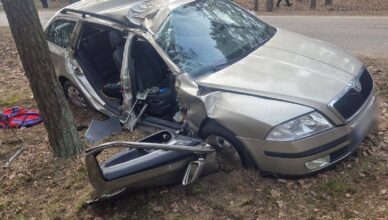 Auto uderzyło w drzewa, kierowca uciekł. Dramatyczny wypadek i walka o życie pasażerki