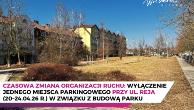 Wołomin - Czasowe wyłączenie jednego miejsca parkingowego na ul. Reja