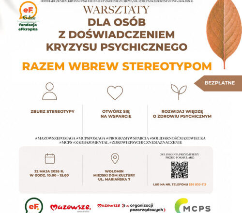 Wołomin - Bezpłatne warsztaty dla osób z doświadczeniem kryzysu psychicznego