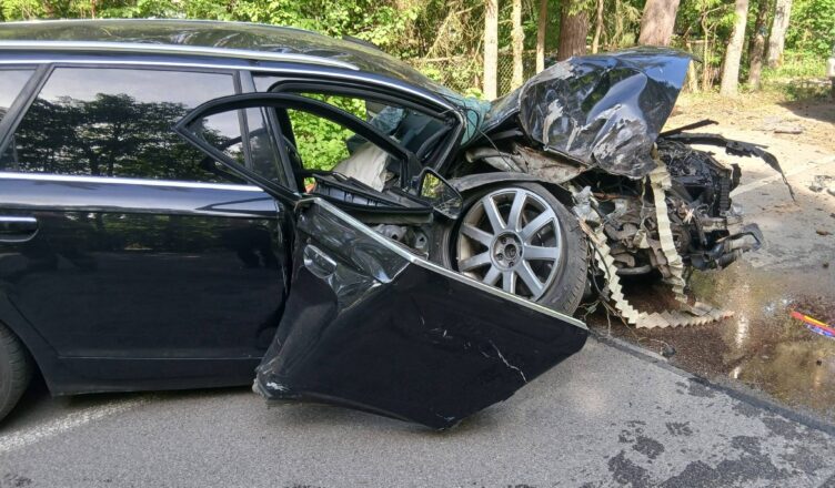 Audi zmiażdżone na drzewie. Kierowca cudem przeżył potężne uderzenie