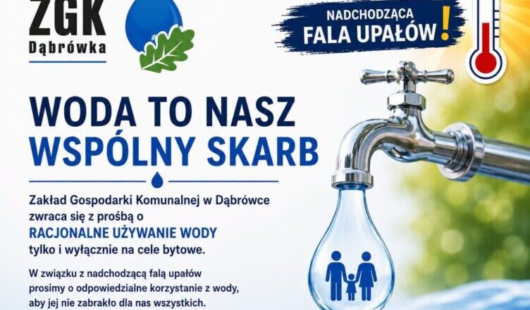 Gmina Dąbrówka apeluje o rozsądne korzystanie z wody.