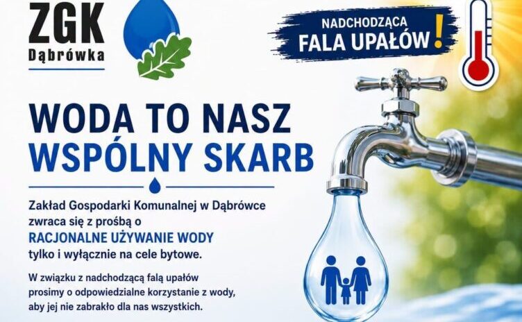 Gmina Dąbrówka apeluje o rozsądne korzystanie z wody.