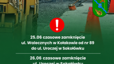 Dąbrówka - Utrudnienia w ruchu – czasowe zamknięcie dróg w Kołakowie i Sokołówku