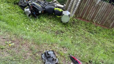Zderzenie motocyklistów w Myszyńcu. Apelujemy o ostrożność do kierujących jednośladami