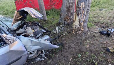 Tragiczny wypadek w Nowej Małej Wsi. Ford uderzył w drzewo, 48-letnia kobieta nie żyje