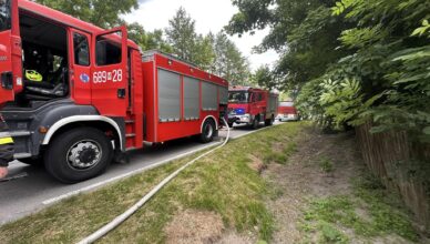 Pożar domu jednorodzinnego w Sulejowie. Na miejscu kilka zastępów straży pożarnej, trwała walka o uratowanie budynku