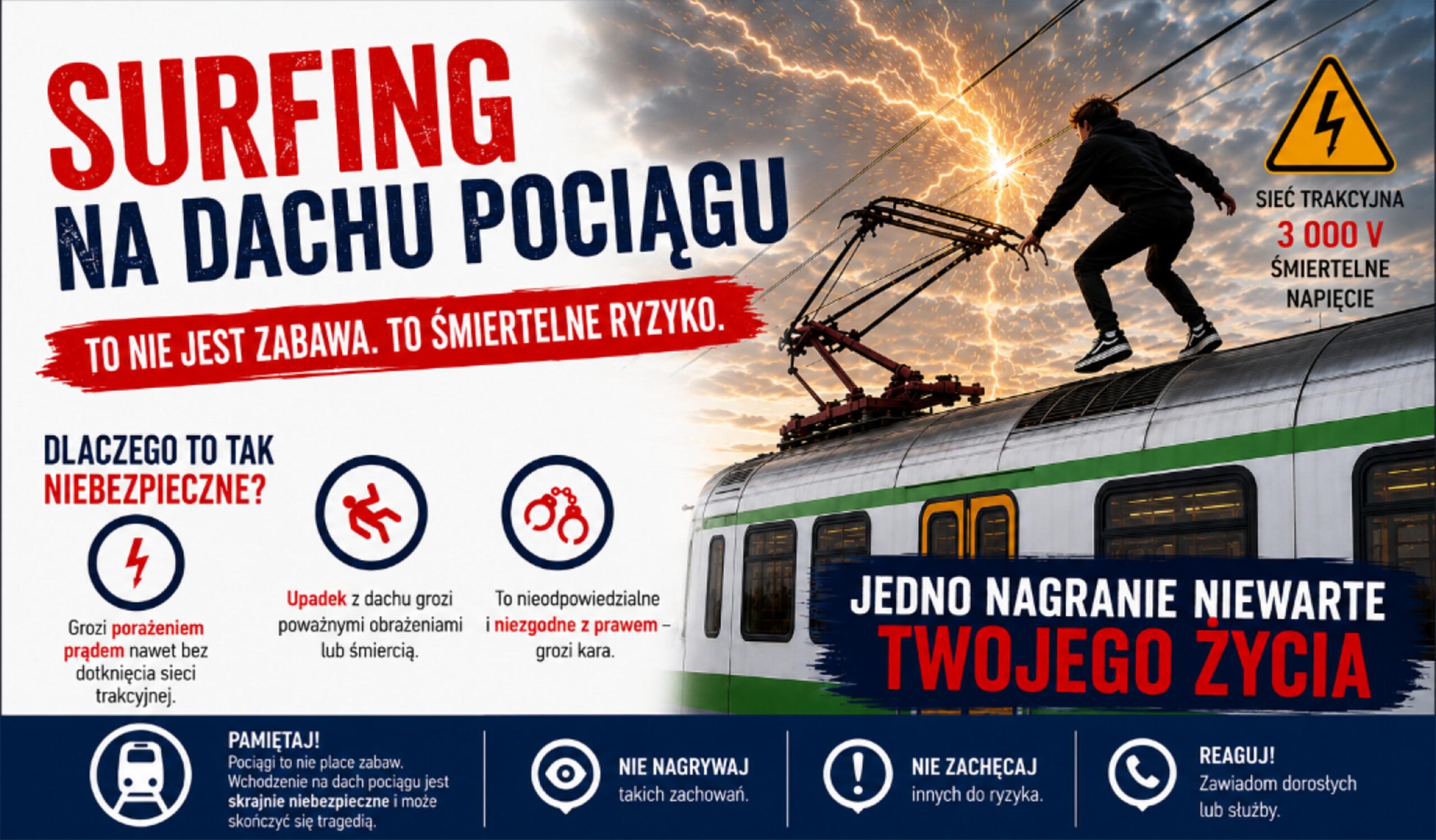 Straż Ochrony Kolei ostrzega przed trainsurfingiem