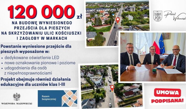 Wyniesione przejście na Kościuszki i Zagłoby. Powiat pozyskał 120 tys. zł na bezpieczeństwo w Markach