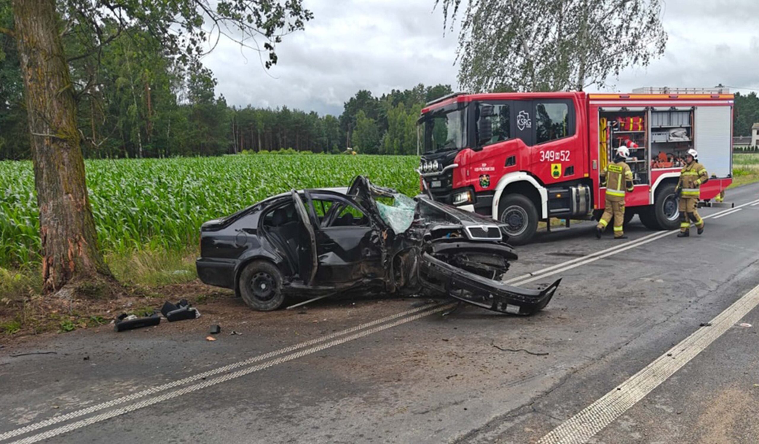 Uderzył skodą w drzewo - 21-latek trafił do szpitala