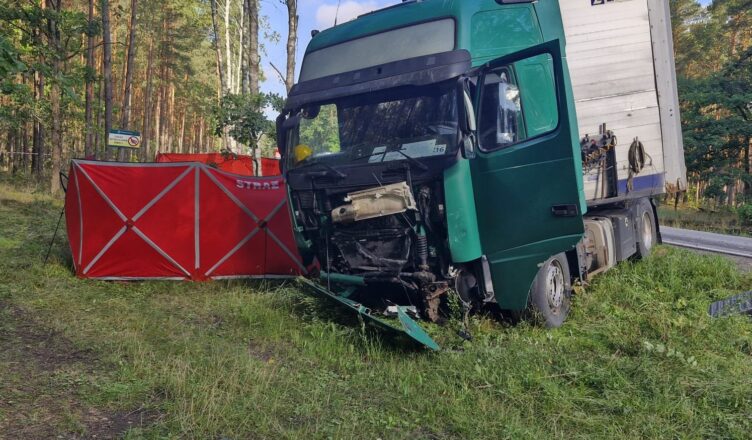 Czołowe zderzenie Hondy z ciężarówką na DK62. Jedna osoba zginęła, kierowca Volvo trafił do szpitala